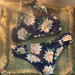 Show Me Your MuMu Sunflower Bikini Set in Navy and Yellow